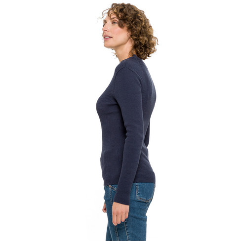Pullover met opstaande kraag van bio-merinowol en bio-katoen, nachtblauw