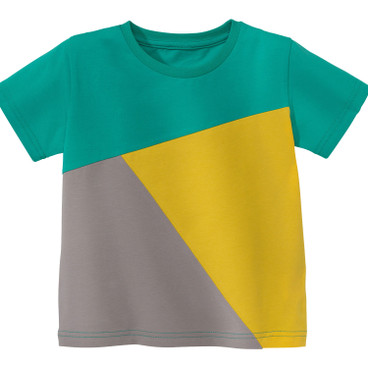 Jersey T-shirt van bio-katoen met elastaan, oceaan/geel
