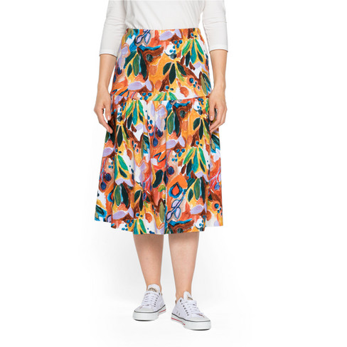 Jersey rok met bloemenprint van bio-katoen, appelsien-motief