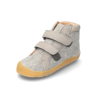 Lage schoen van merino-wolvilt met klittenband, grijs