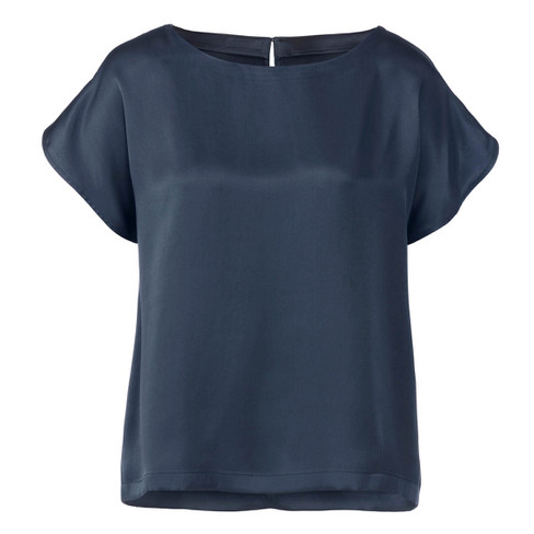 Image of Shirt met tulpmouwen van bio-zijde, nachtblauw Maat: 38