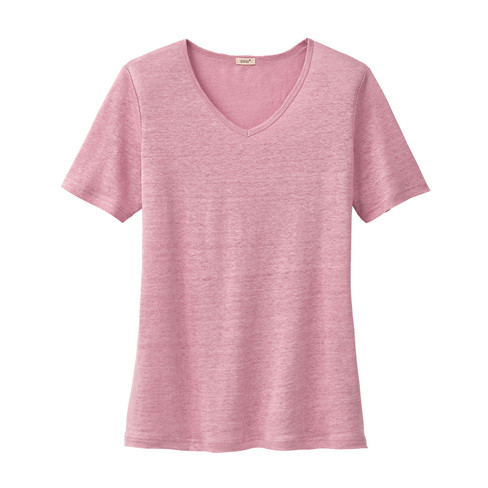 Image of Linnen T-shirt met V-hals, roze Maat: 36/38