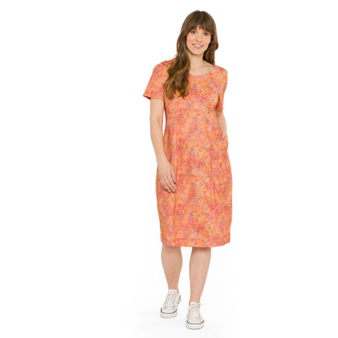 Jersey jurk met korte mouwen van zuiver bio-katoen, perzik-motief