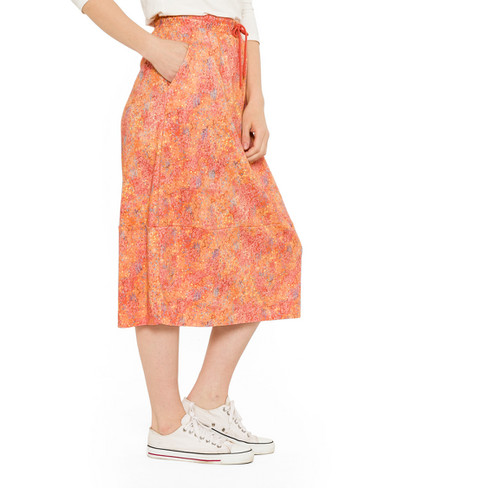 Jersey rok met elastische tailleband van zuiver bio-katoen, perzik-motief