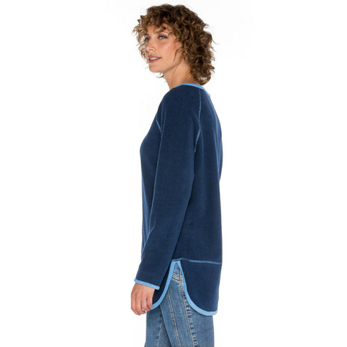 Fleece pullover met contrasterende randen van bio-katoen, nachtblauw/jeansblauw