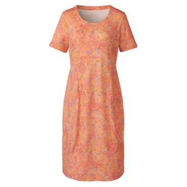 Jersey jurk met korte mouwen van zuiver bio-katoen, perzik-motief