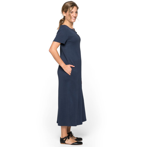 Jersey jurk van bio-katoen met knoopjes, nachtblauw