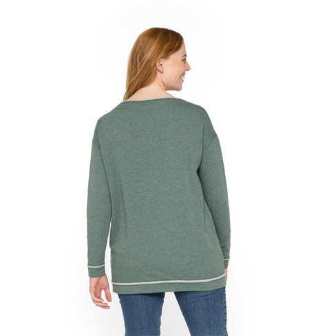 Sweatshirt met boothals van bio-katoen, jade-gemêleerd