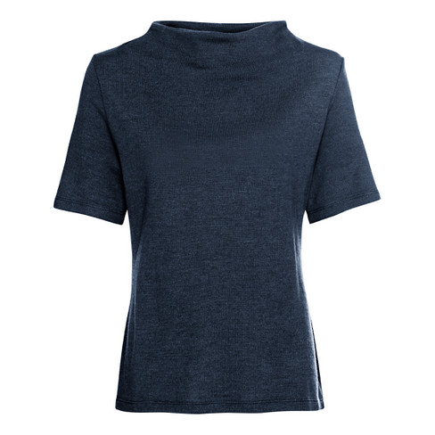 Shirt met vulkaankraag van bio-scheerwol, nachtblauw