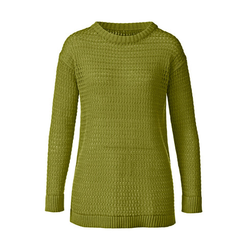 Image of Ajour-pullover van linnen en bio-katoen, kiwi Maat: 40/42