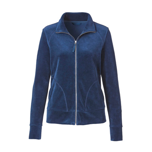 Nicki-velours jasje van bio-katoen met ritssluiting, nachtblauw