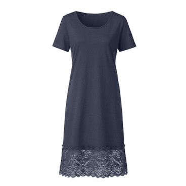 Jersey jurk van bio-katoen met kant, nachtblauw