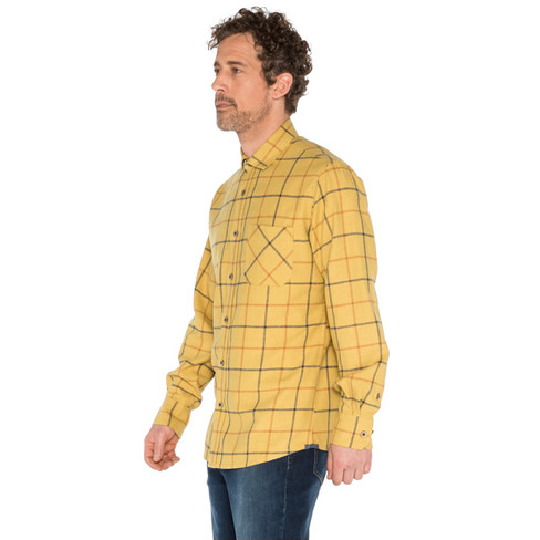 Houthakkershemd van hennep en bio-katoen, beige-geruit
