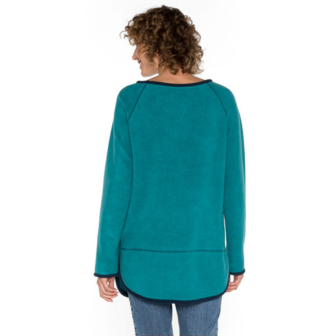 Fleece pullover met contrasterende randen van bio-katoen, petrol/nachtblauw