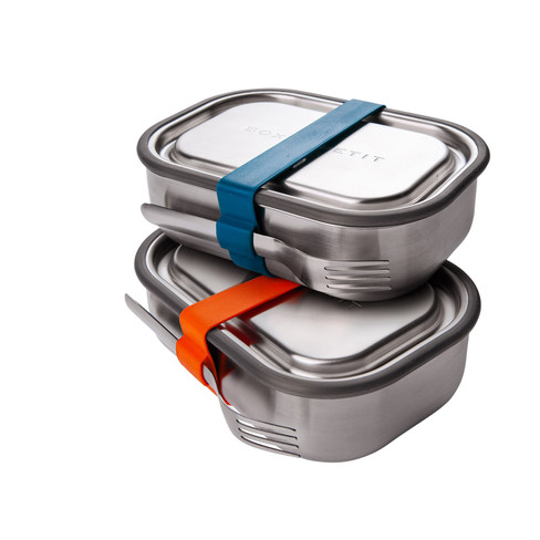 RVS-lunchbox met vork, petrol