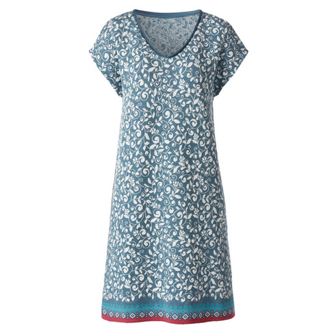 Image of Mouwloze jacquardgebreide jurk van bio-katoen, blauw-motief Maat: 44/46