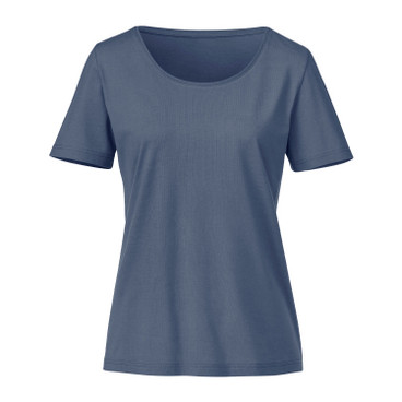 Pyjama-shirt van bio-katoen met ronde hals, rookblauw