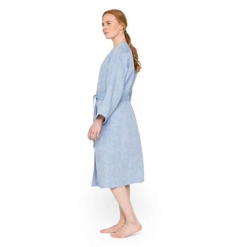 Kimono van bio-linnen, rookblauw-melange
