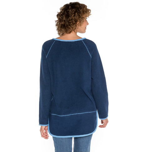 Fleece pullover met contrasterende randen van bio-katoen, nachtblauw/jeansblauw
