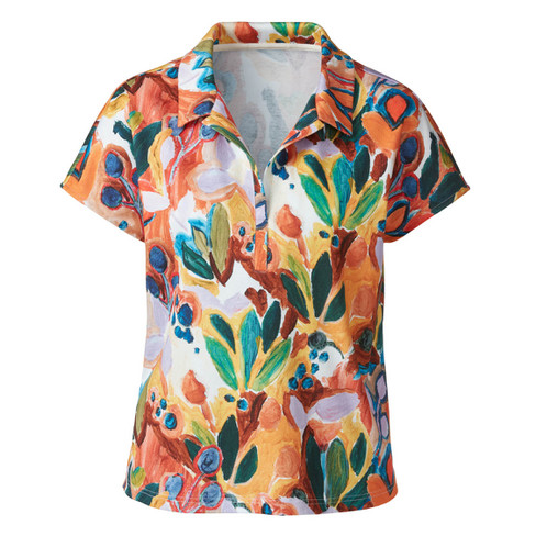 Jersey blouse met bloemenprint van bio-katoen, appelsien-motief