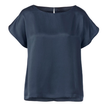 Shirt met tulpmouwen van bio-zijde, nachtblauw