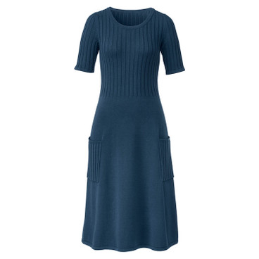 Gebreide jurk van bio-katoen met merinowol, Atlantisch blauw