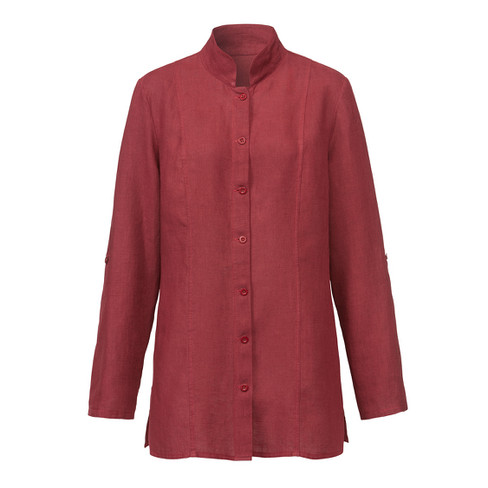 Image of Lange linnen blouse met opstaande kraag, granaatappel Maat: 34