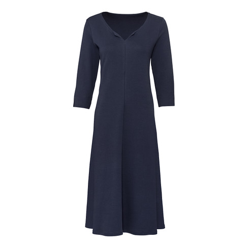 Jersey jurk in A-lijn van bio-katoen met ronde hals, nachtblauw