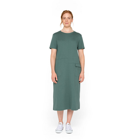 Jersey jurk met korte mouwen in H-lijn van bio-katoen, zeewier
