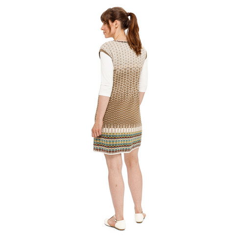 Jacquard gebreide jurk van bio-merinowol met bio-katoen, beige-motief