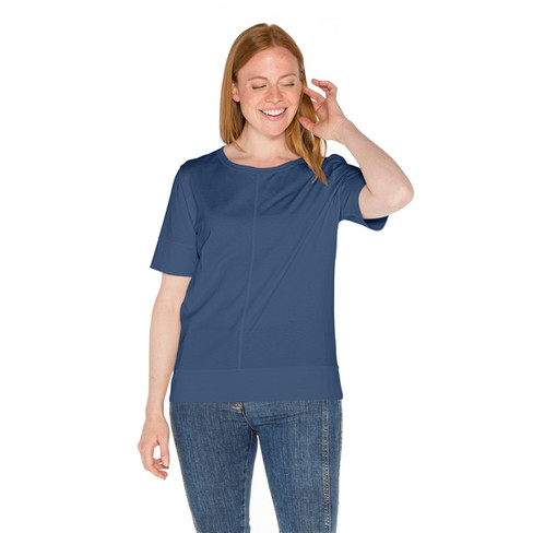 T-shirt met siernaden van bio-katoen, inktblauw