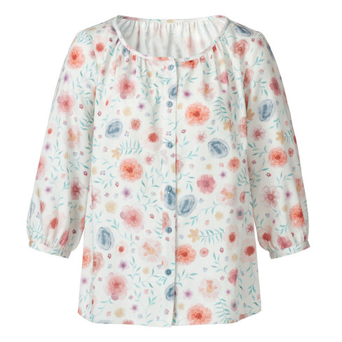 Satijnen blouse met bloemenprint van bio-katoen, natuurwit-motief