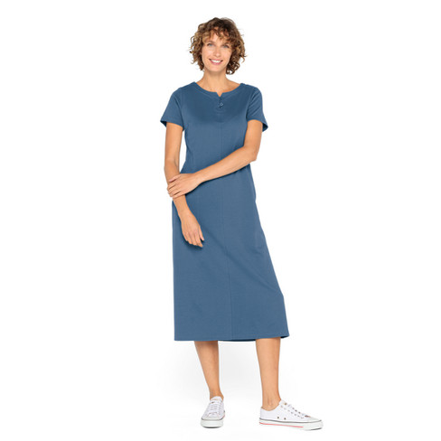 Jersey jurk lang van bio-katoen, duifblauw