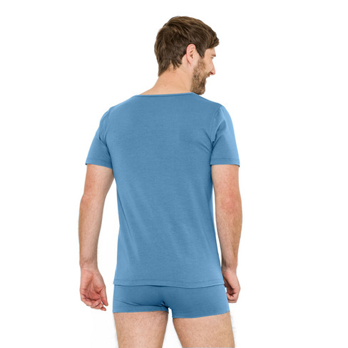 T-shirt met V-hals van bio-katoen, nachtblauw