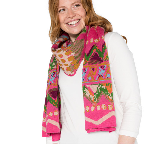 Jacquard sjaal van bio-merinowol, pink-motief