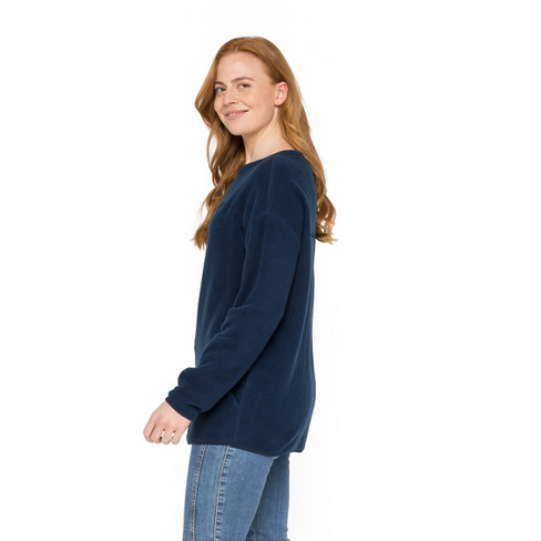 Fleece shirt met lange mouwen van bio-katoen, nachtblauw