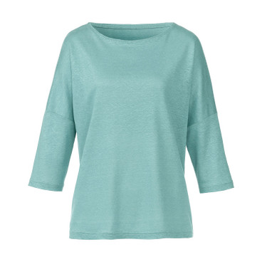 Linnen-jersey shirt met ronde hals en 3/4-mouwen, waterblauw