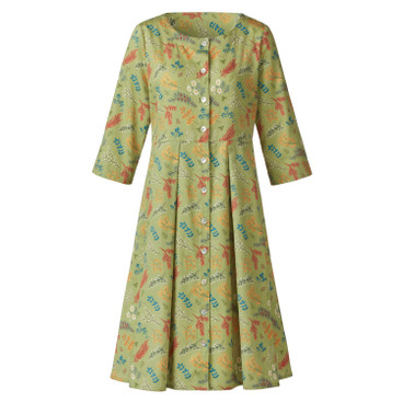 Satijnen jurk met bladerprint van bio-katoen, varen-motief