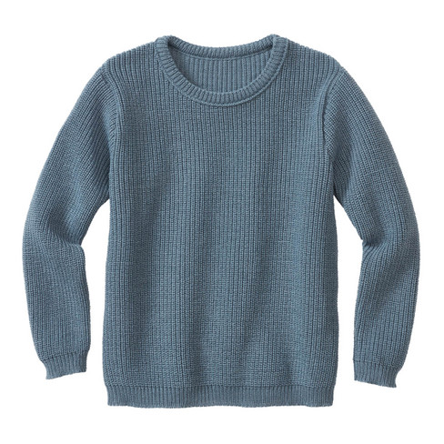 Image of Gebreide pullover van bio-scheerwol, rookblauw Maat: 110/116