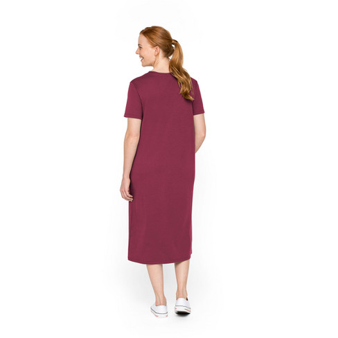 Jersey jurk met korte mouwen in H-lijn van bio-katoen, bes
