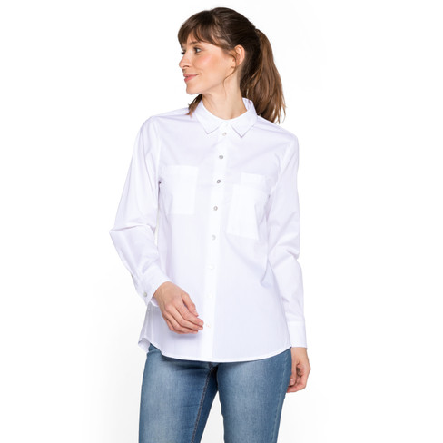 Overhemdblouse van bio-katoen met wijd uitstaande kraag en manchetten, Wit