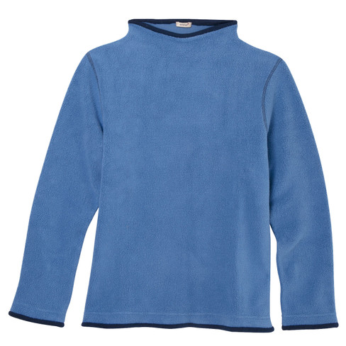 Fleece pullover van bio-katoen met vulkaankraag, jeansblauw/nachtblauw