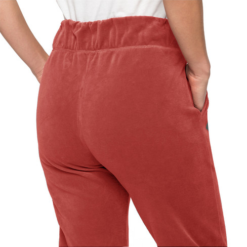 Nicki-velours broek van bio-katoen met elastische tailleband, klei