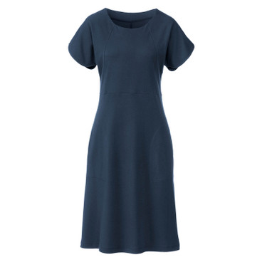 Jersey jurk met tulpmouwen van bio-katoen, blauw