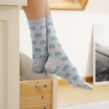 Waschbär-sokken van bio-katoen, grijs-turkoois