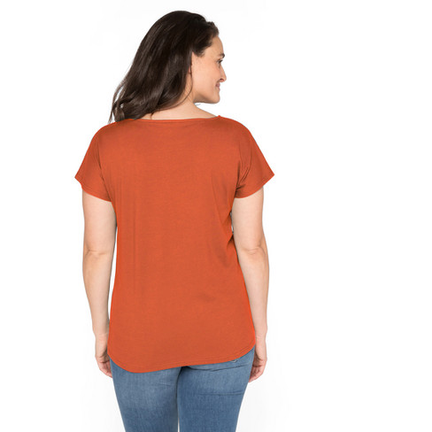 Shirt met ronde hals en wijdteplooi van bio-katoen, papaja