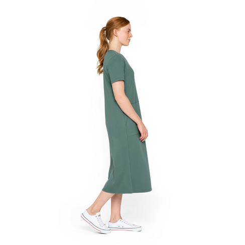 Jersey jurk met korte mouwen in H-lijn van bio-katoen, zeegras