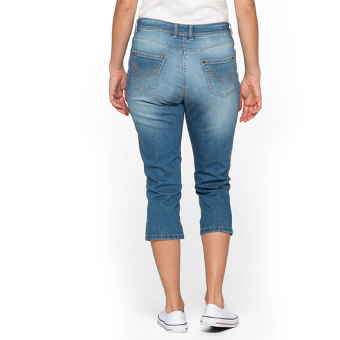 Capri-jeans van bio-katoen, duifblauw
