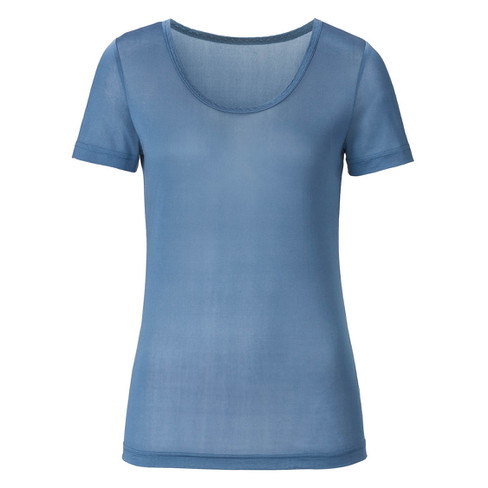 Zijden-shirt met korte mouwen uit Organic Silk, duifblauw