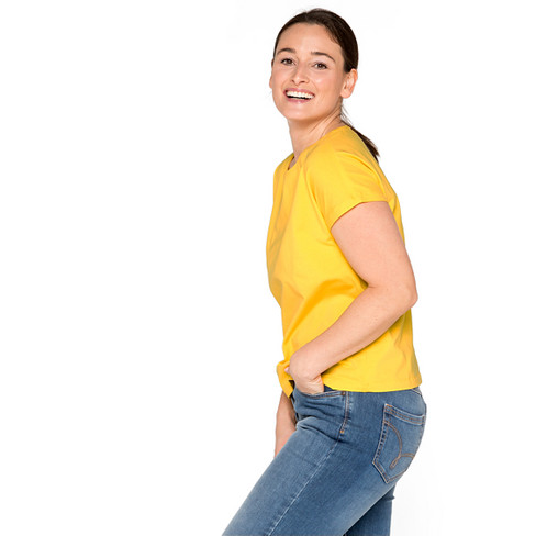 T-shirt van bio-katoen met elastaan, geel
